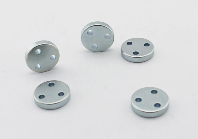 Round neodymium magnet with 3 small straight holes